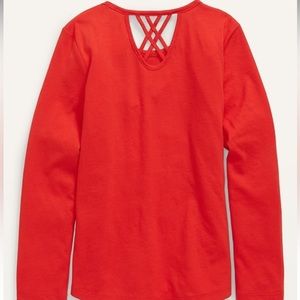 Girls Old Navy orange/red Long Sleeve Lattice Back Tee. Size Medium. Like New.